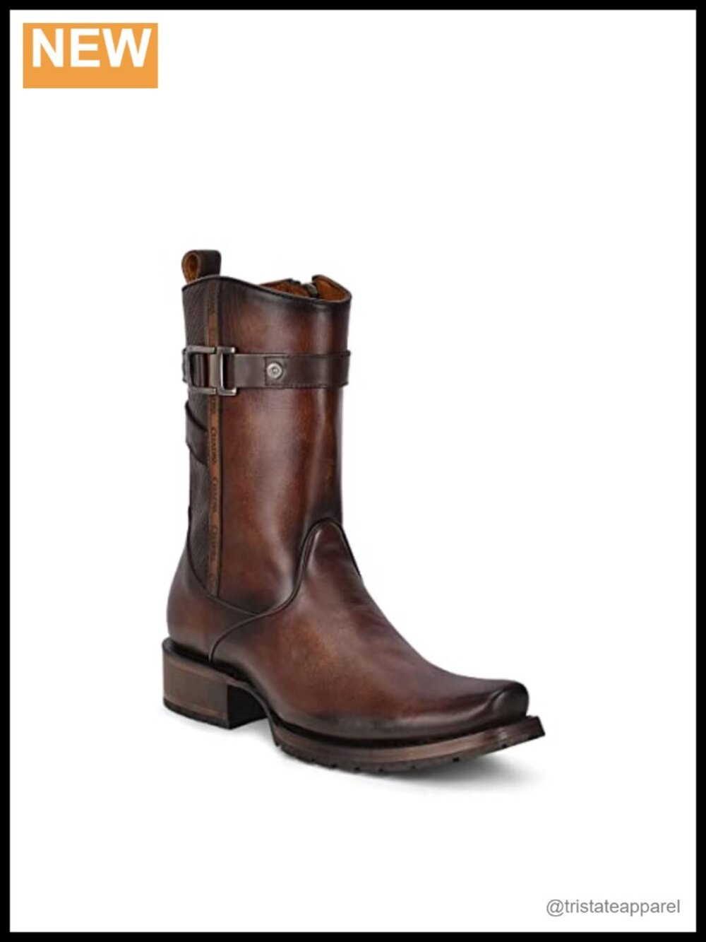Men's Bovine Leather Western Boots with Zipper & Buckle Ankle Boots